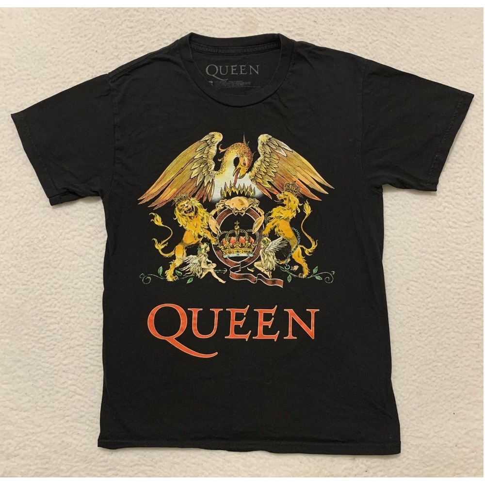 Queen Band T-Shirt Mens Small Classic Crest Graphic Rock Tee Cotton Black